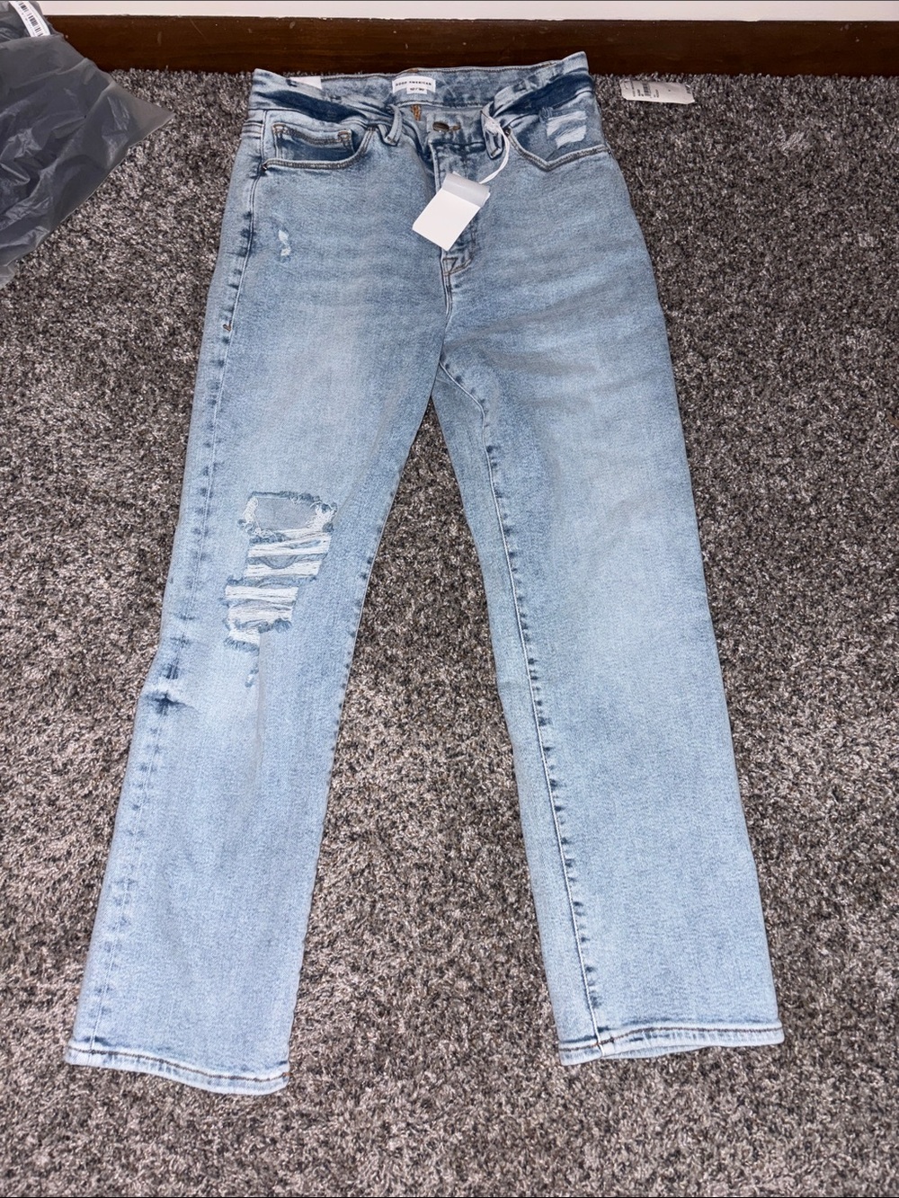 Good American Light Wash Distressed Women’s Jeans - Classic High-Rise